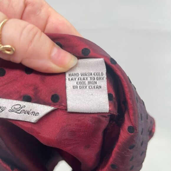 Signature by Larry Levine Womens Blouse Top Button Up Polka Dots Red Size XL sli - Picture 4 of 12